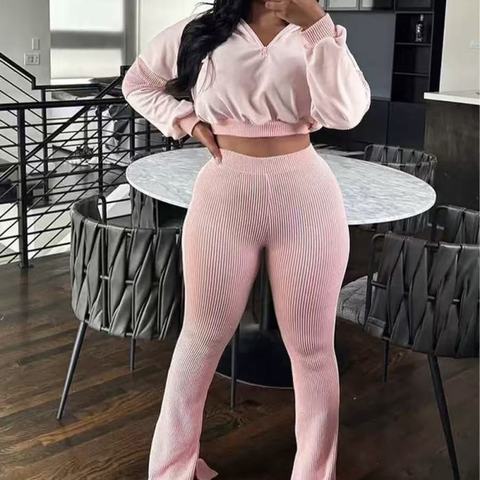 Fall Crop Hoodie 2 Piece Flares Set