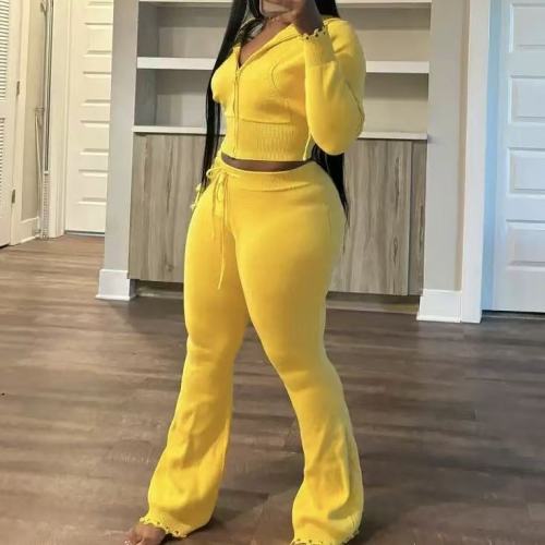 Winter Knit Hoodie Cardigan With Pants Set