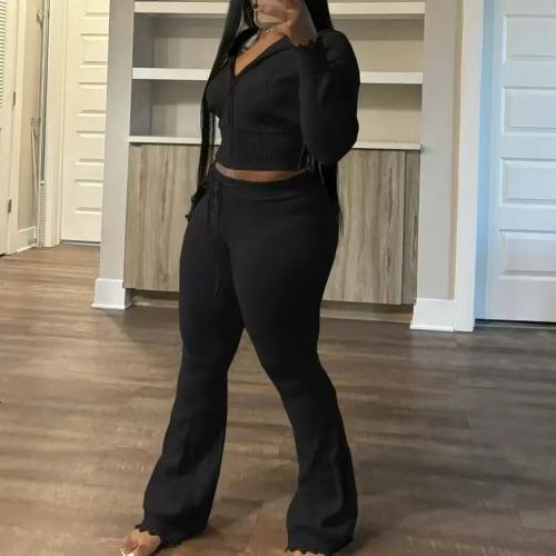 Winter Knit Hoodie Cardigan With Pants Set