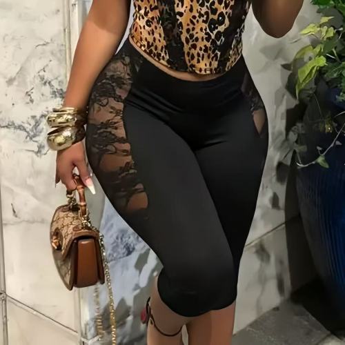 Black Lace Patchwork Half Pants