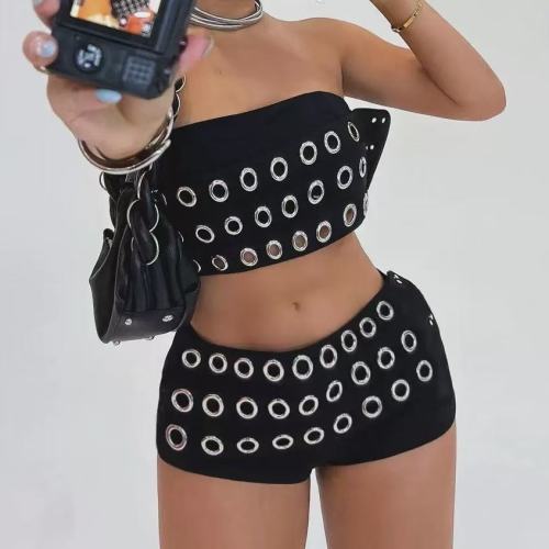 Leather Tube Top 2 Piece Shorts Set