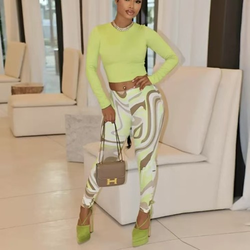 Long Sleeve Crop Top Pants Set 