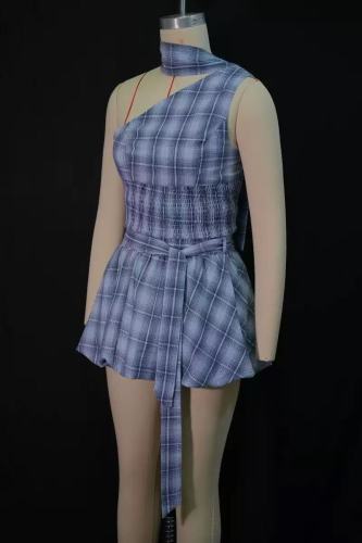 Blue Plaid Tank Top Mini Skirt Set 