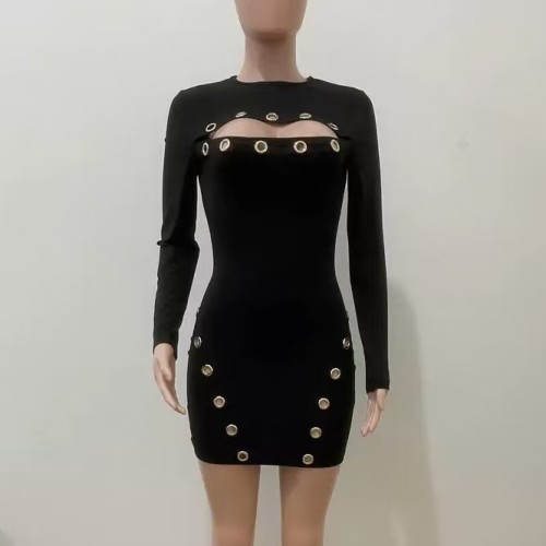 Black Hoop One Piece Mini Dress