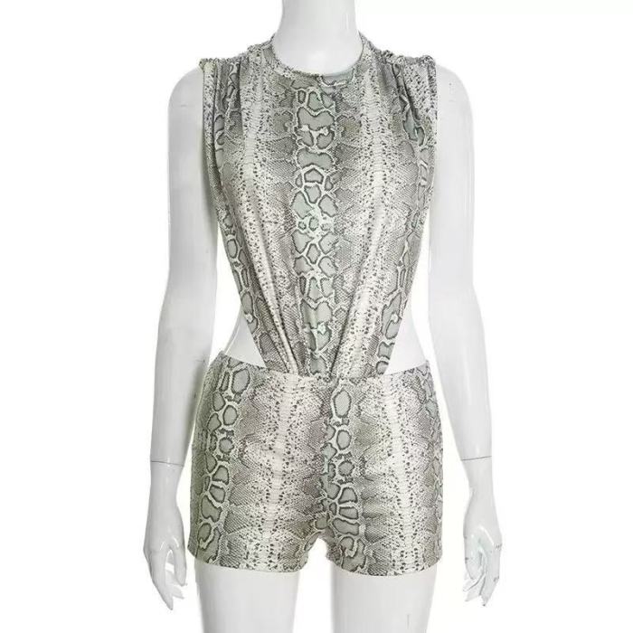 Animal Print Sleeveless Short Jumpsuit