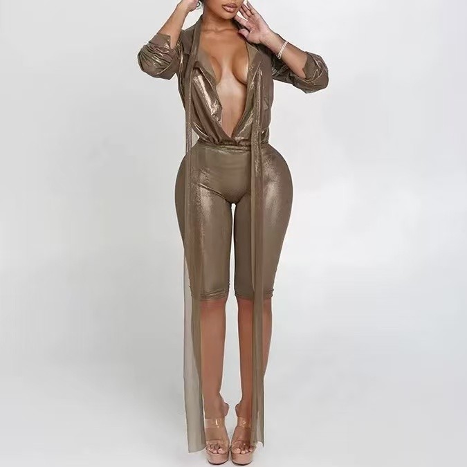See Through Top 2 Piece Cropped Pants Set