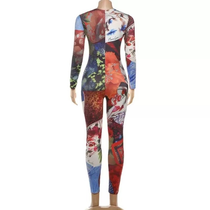 Floral Long Sleeve One Piece Jumpsuit 