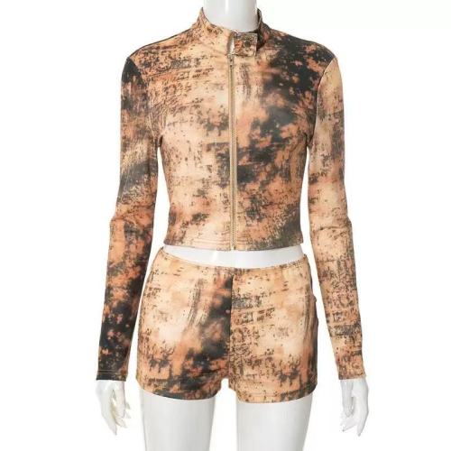 Long Sleeve Crop Top Shorts Set 