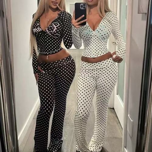Spots Long Sleeve Flares Tracksuit Set