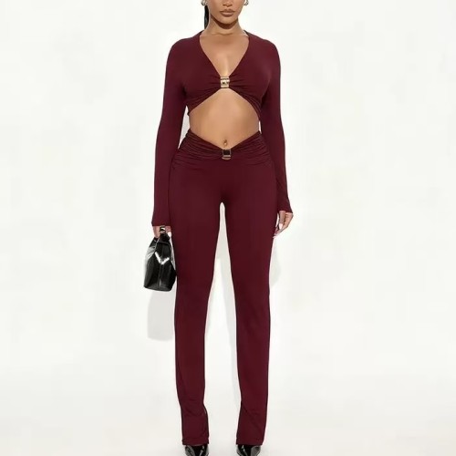 Long Sleeve Crop Top With Pants Set 