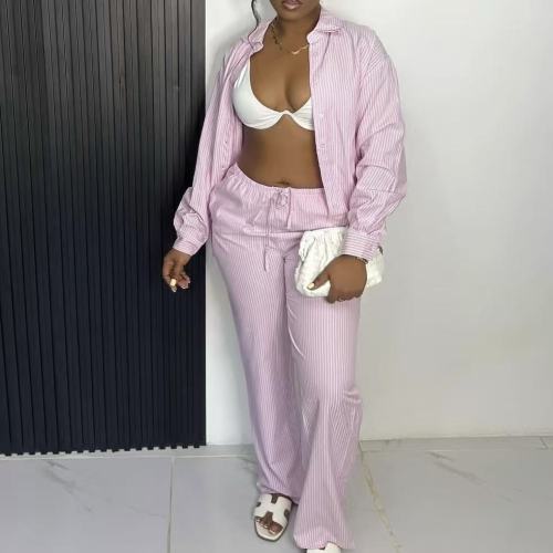 Stripes Long Sleeve Blouse Set 