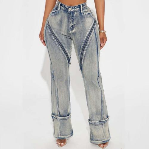 Light Blue Straight Women Jeans High Stretch