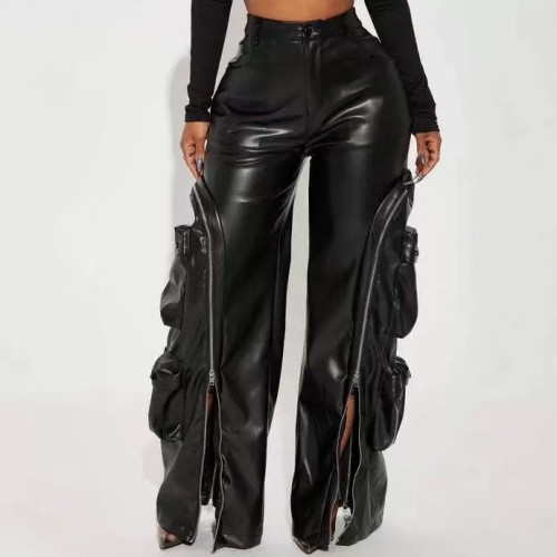 Leather Wide Cargo Pants