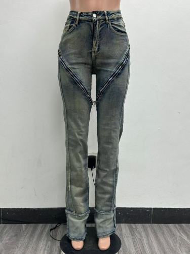 Light Blue Straight Women Jeans High Stretch