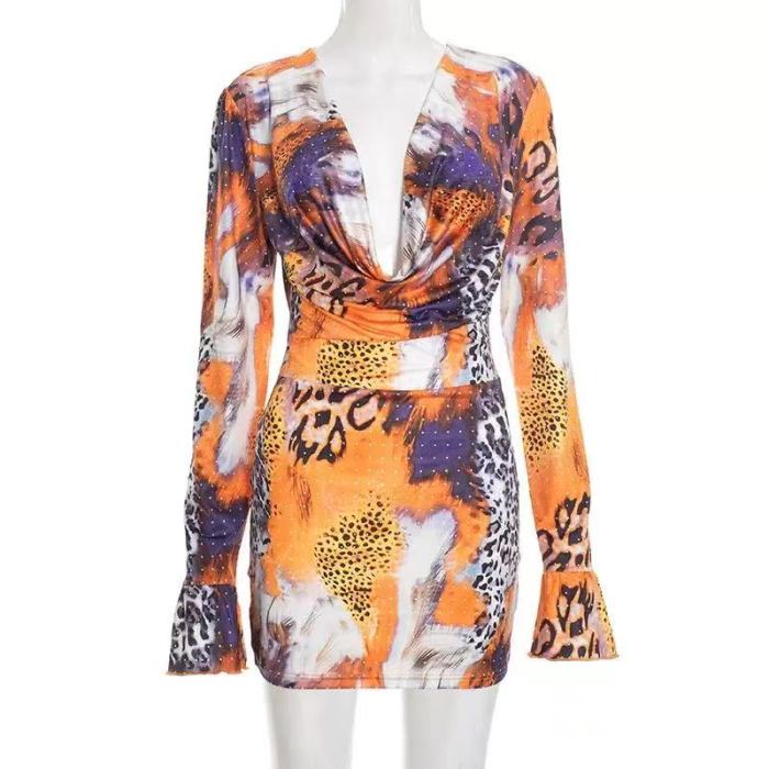 Animal Print Deep V Mini Dress