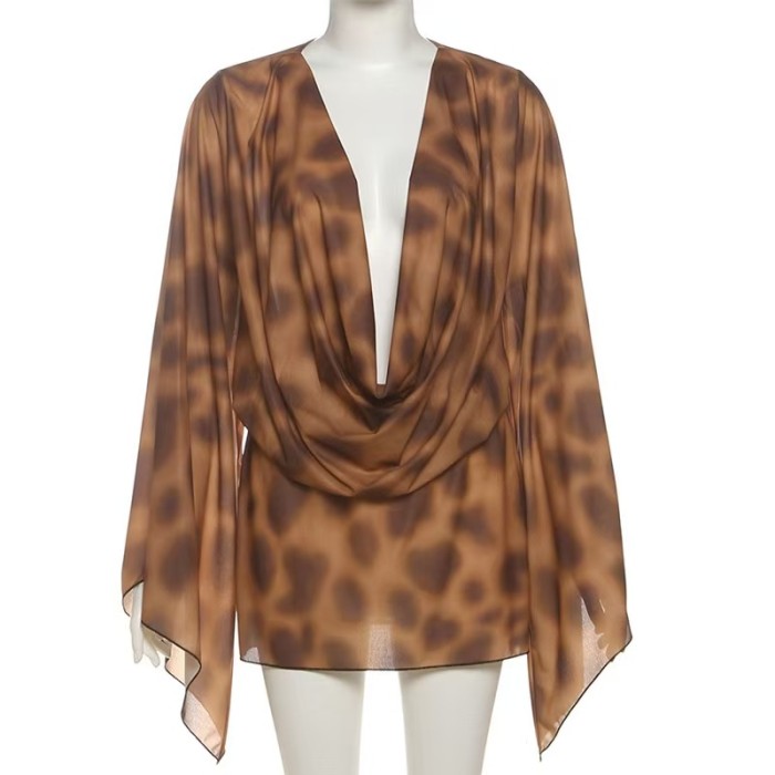 Brown Plunge Deep V Mini Dress