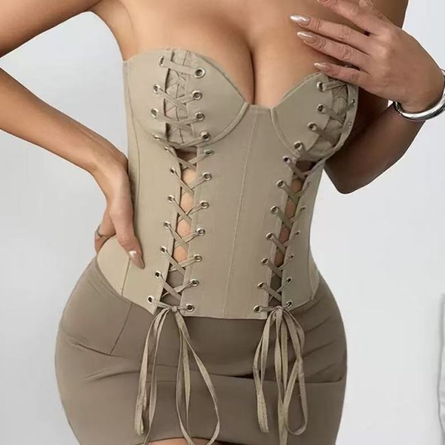 Khaki Lace Up Tube Top