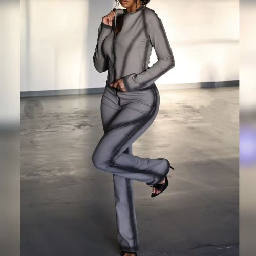 Grey Crop Top 2 Piece Set 