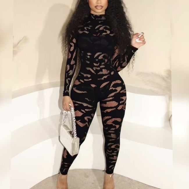 Black Mesh One Piece Jumpsuit 
