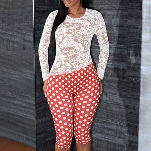 Mesh Patchwork Polka Dot Jumpsuit 