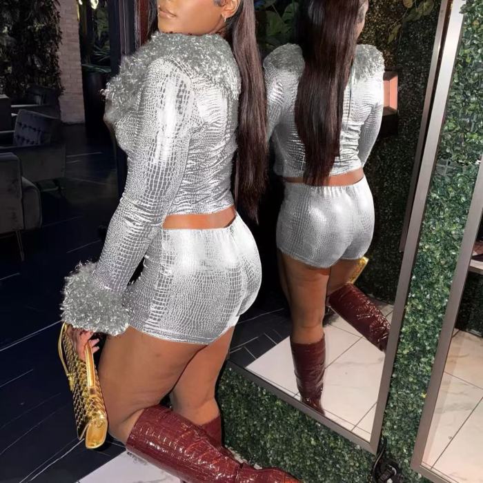 High Stretch Crop Jacket With Shorts Set