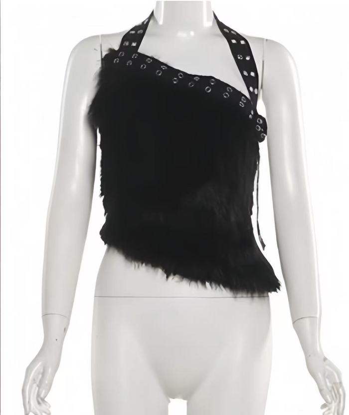 Black Fuzzy Crop Top 2 Piece Shorts Set 