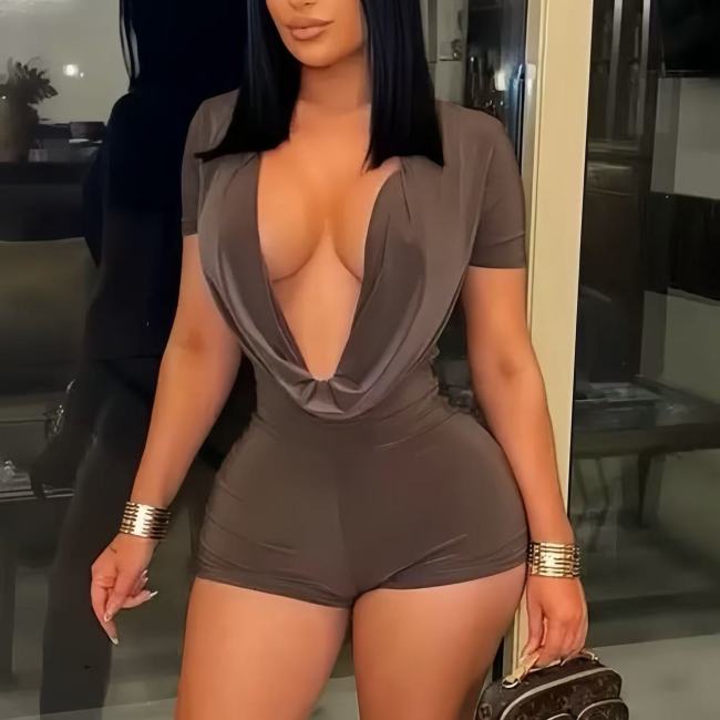 Deep V Short One Piece Jumpsuit 