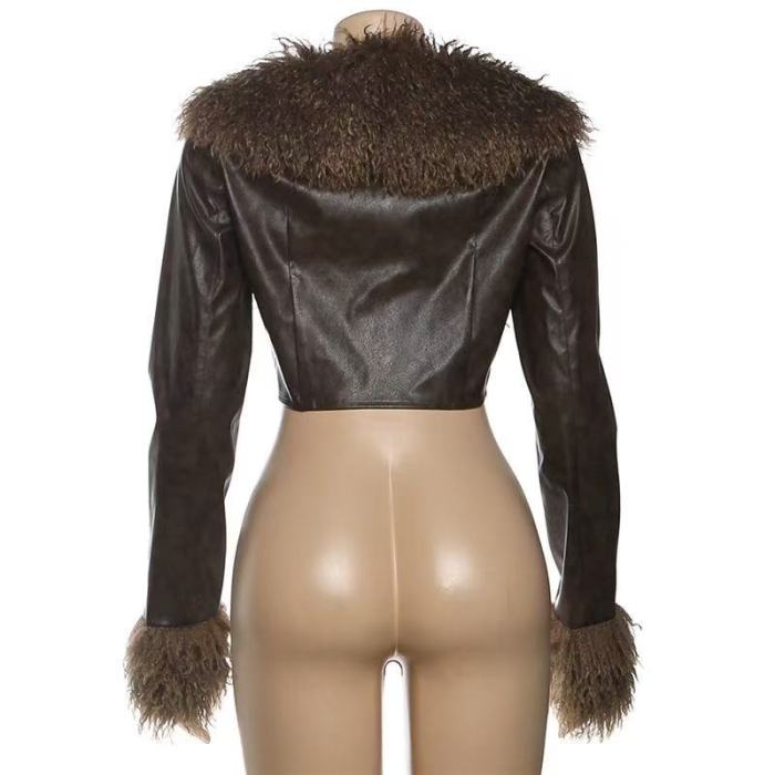 Leather Crop Jacket With Fur