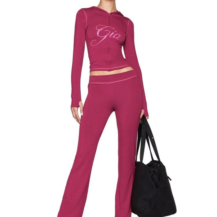 Gia Solid Color Flares Tracksuit Set