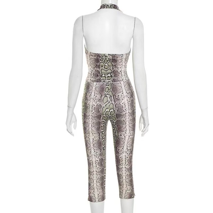 Snake Print Cropped Pants Set