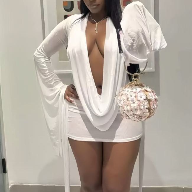 Sexy Deep V Mesh Mini Dress