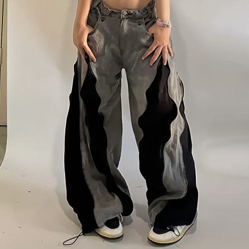 Denim Patchwork Zipper Pants