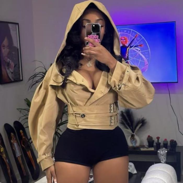 Khaki Crop Hoodie Jacket