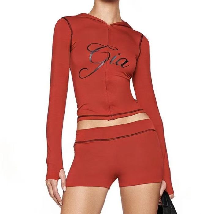 Gia Solid Color Tracksuit Shorts Set