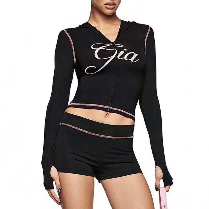 Gia Solid Color Tracksuit Shorts Set