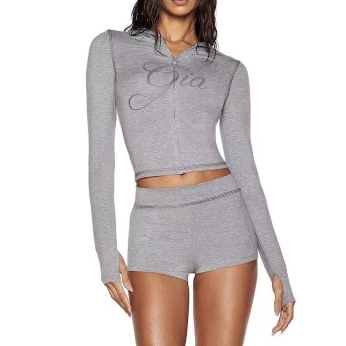 Gia Solid Color Tracksuit Shorts Set