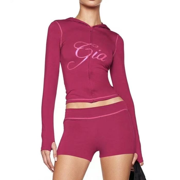 Gia Solid Color Tracksuit Shorts Set