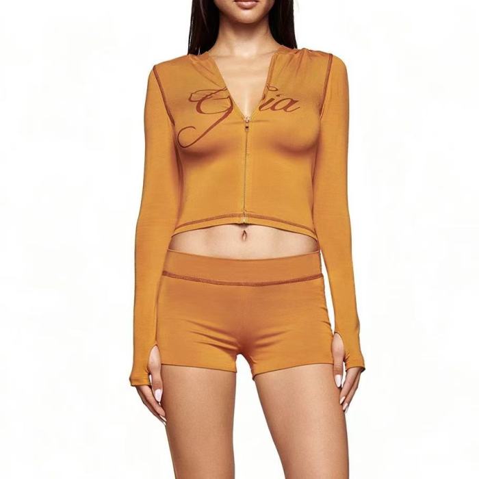 Gia Solid Color Tracksuit Shorts Set