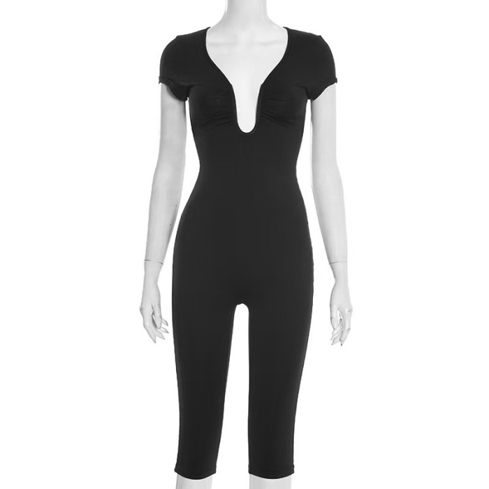 Deep V  One Piece Cropped Jumpsuit