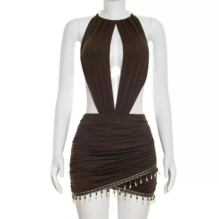 Sexy Backless Halter Mini Dress