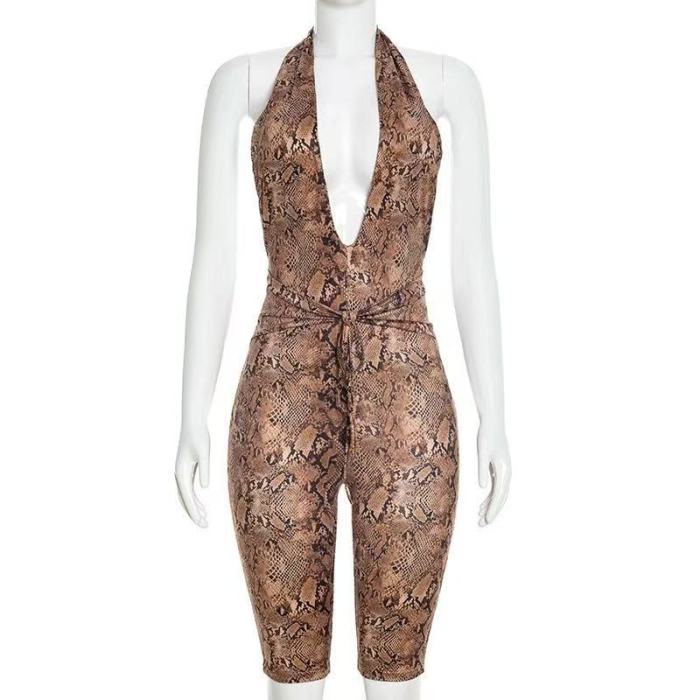 Snake Skin Deep V Cropped Jumpsuit