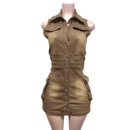 Tan Denim Mini Dress 
