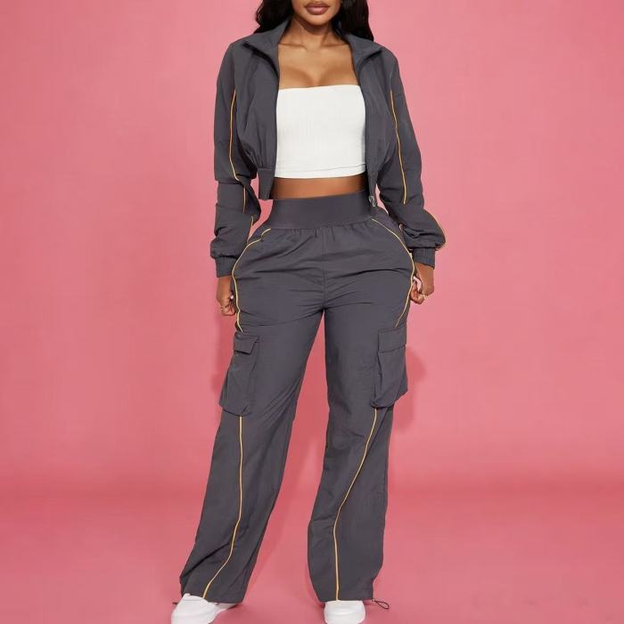 Windbreak Crop Jacket With Pants Set 