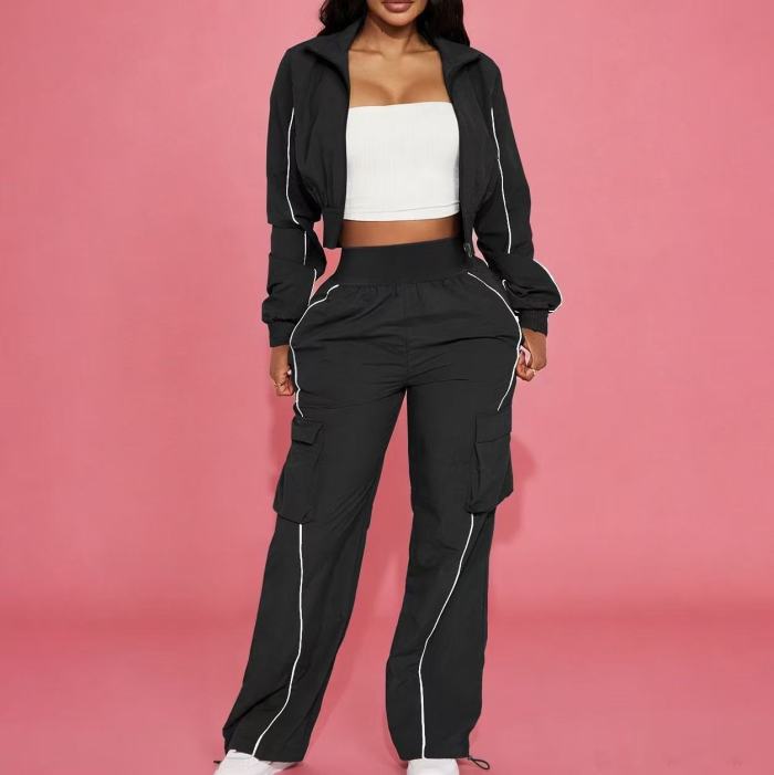 Windbreak Crop Jacket With Pants Set 