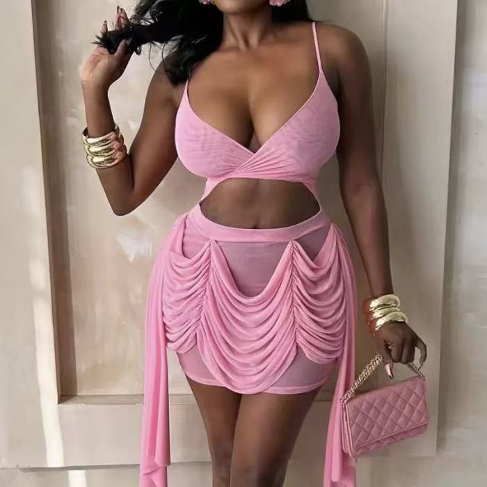 Pink Mesh One Piece Mini Dress 