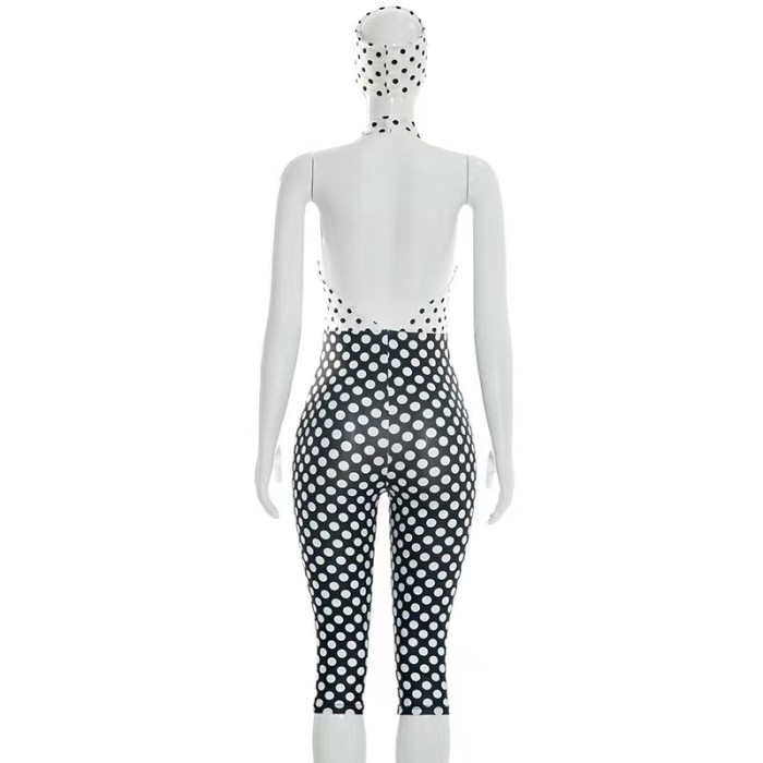 Polka Dot Halter Crop Bodysuit