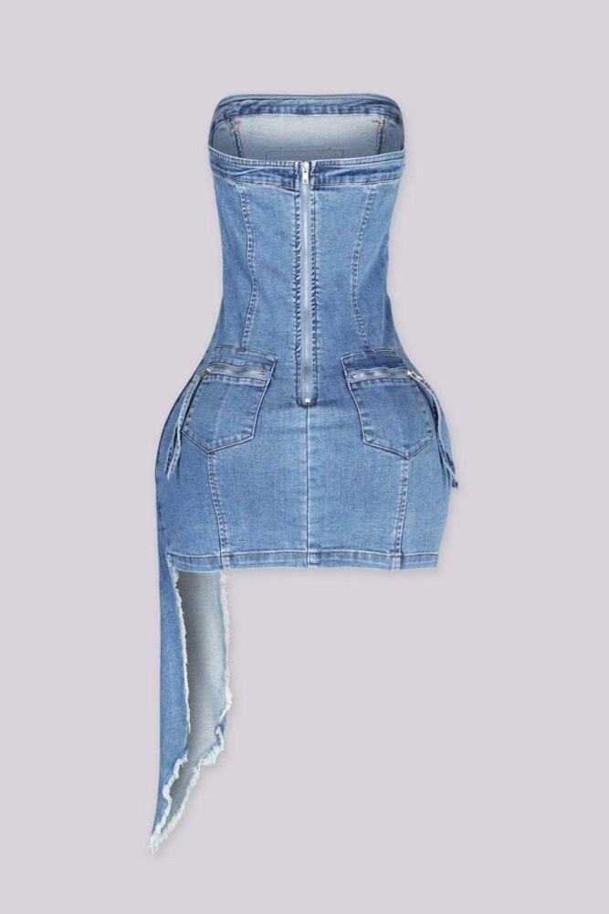 Denim Tube Mini Dress Low Stretch