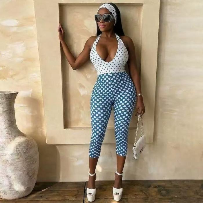 Polka Dot Halter Crop Bodysuit