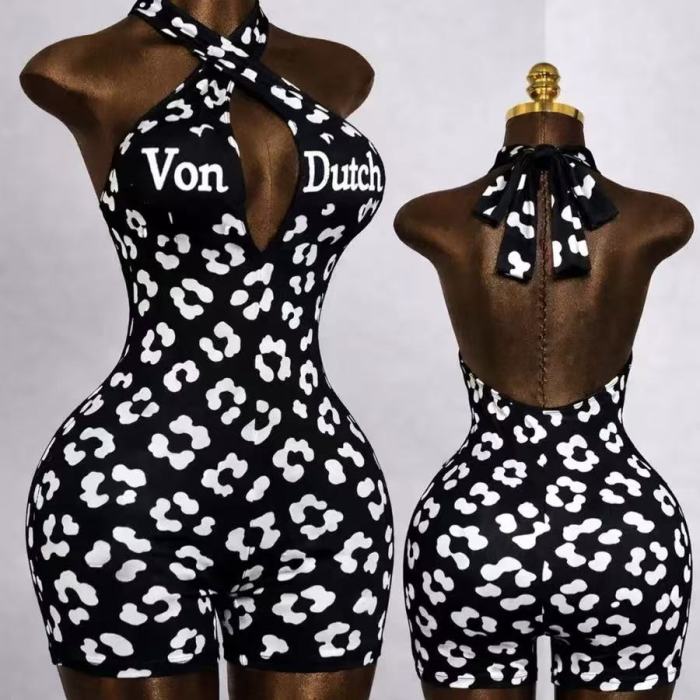 Leopard Halter Short Jumpsuit 