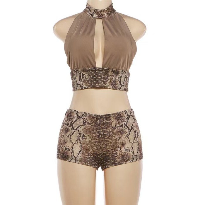 Snake Print Tank Top With Shorts Set